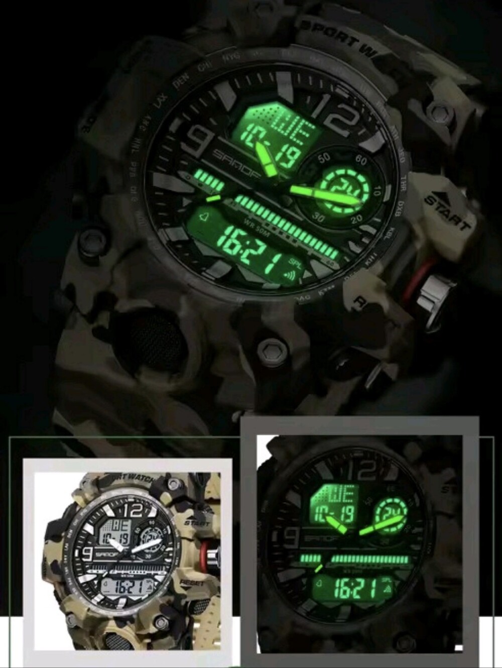 Men's Digital Camouflage Military Style Sports Watch. Waterproof 50M, Resin Case - Picture 6 of 11